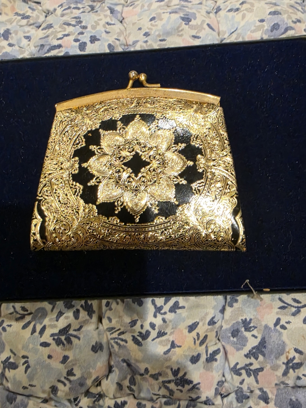 Black and Gold Embossed Frame Clutch